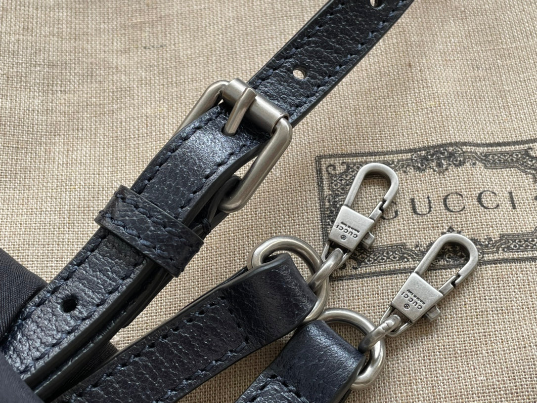 GUCCI MINI TOTE 20 BAG IN BEIGE CANVAS AND BLACK CALFSKIN
