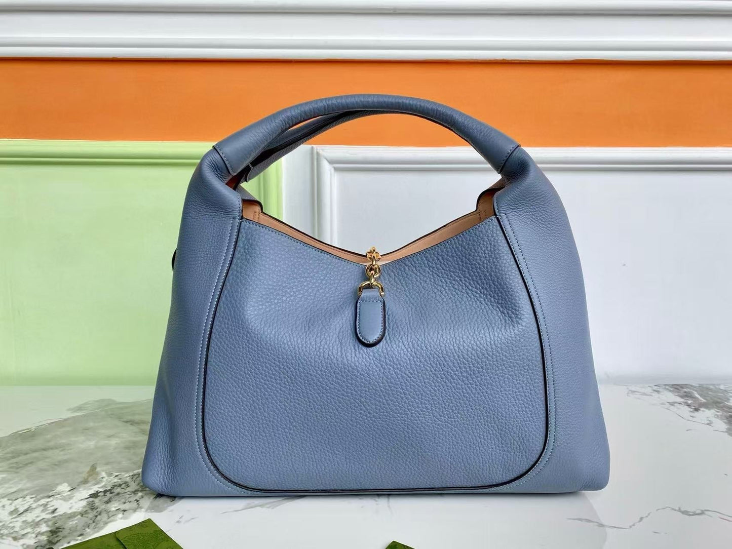 GUCCI HORSEBIT HOBO BAG 46 IN LIGHT BLUE CALFSKIN GOLD HARDWARE