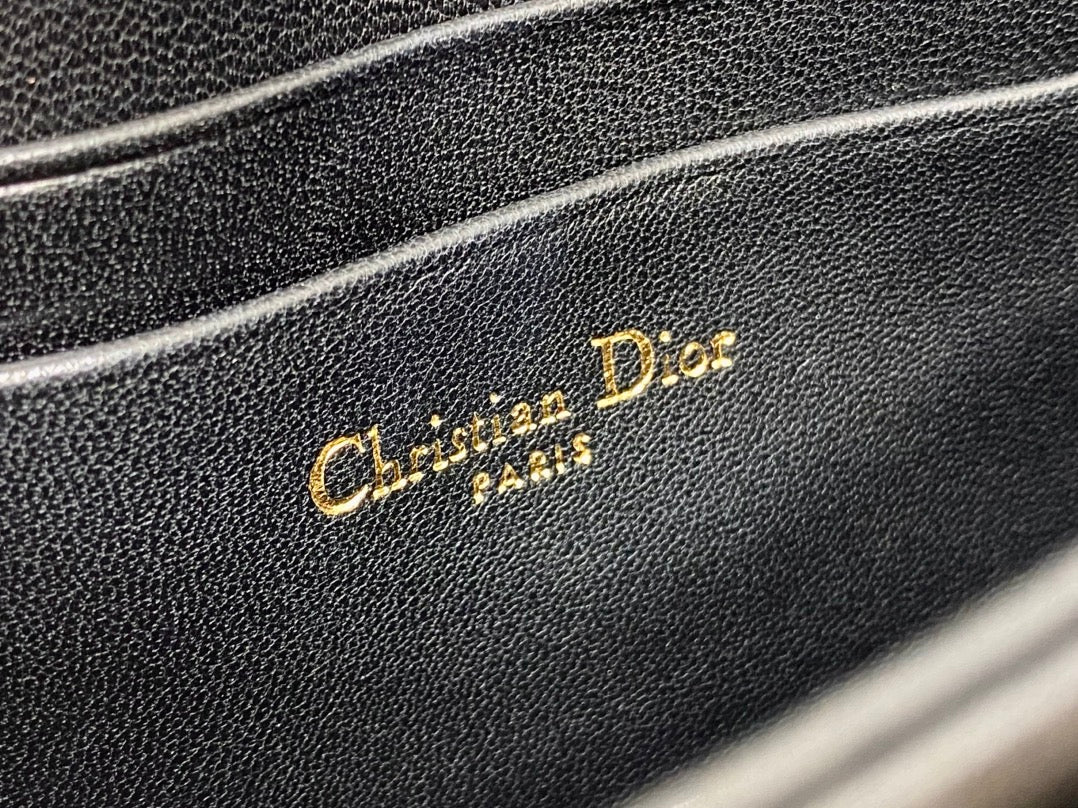 DIOR 25S TALK PHONE POUCH 21 IN BLACK CANNAGE LAMBSKIN SILVER HARDWARE