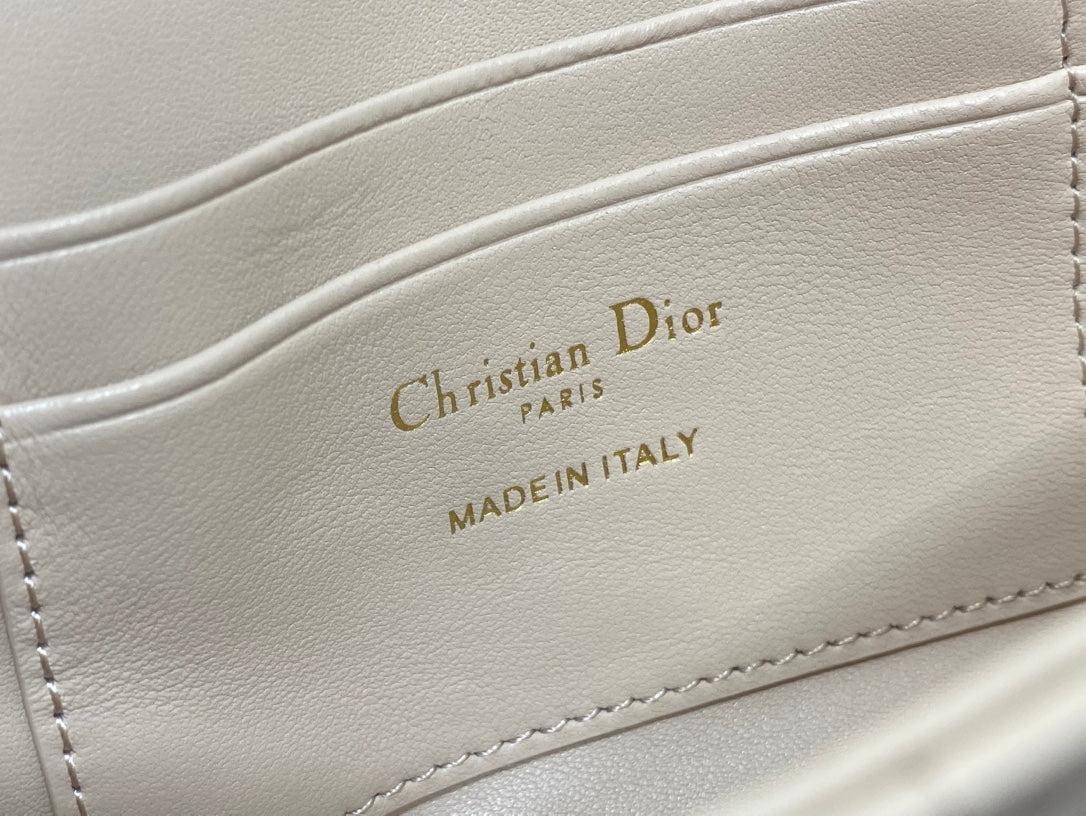 DIOR 25S TALK PHONE POUCH 18 IN LIGHT IVORY CANNAGE LAMBSKIN