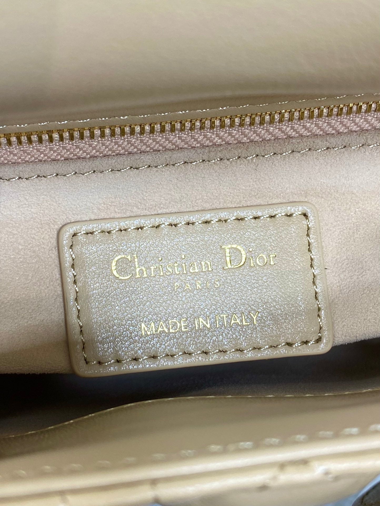 DIOR 25S MINI LADY BAG 17 IN BISCUIT CALFSKIN CHARM CRYSTAL EMBELLISHMENTS