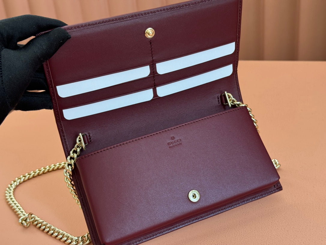GUCCI HORSEBIT 1955 WALLET ON CHAIN 19 IN BEIGE DARK BROWN NEW AND ROSSO ANCORA RED CALFSKIN