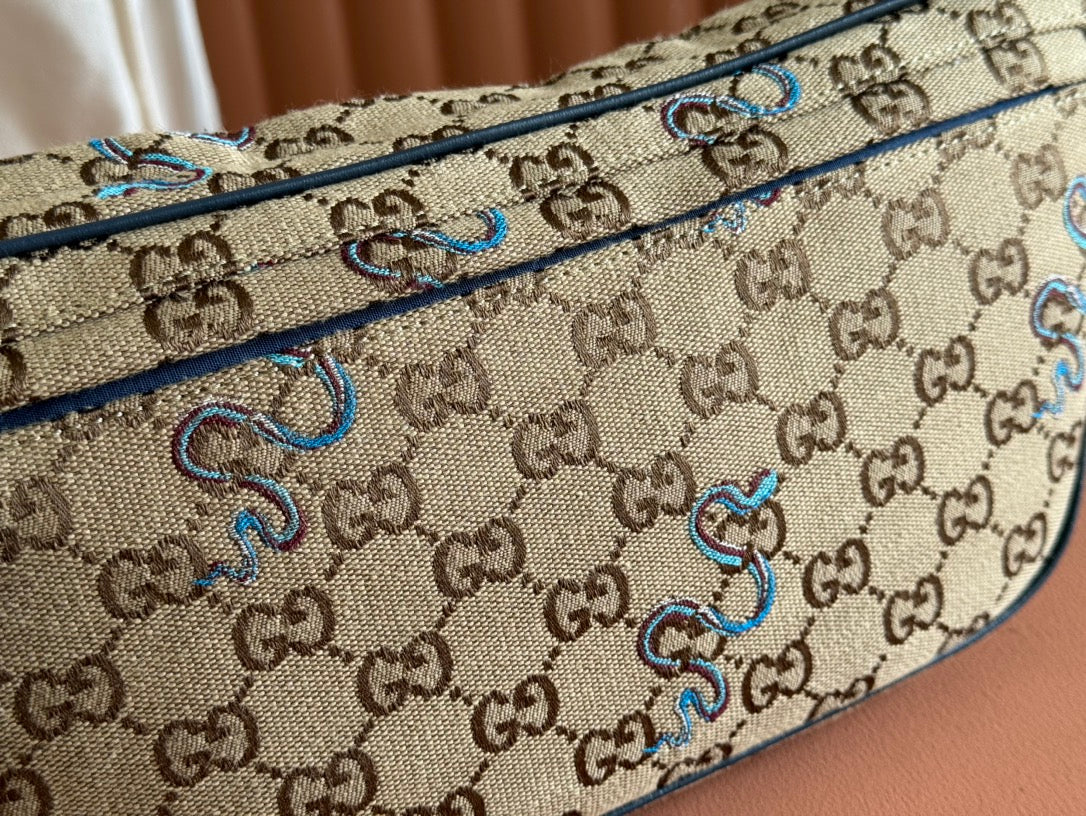 GUCCI OPHIDIA BELT BAG 34 IN LIGHT BROWN CANVAS