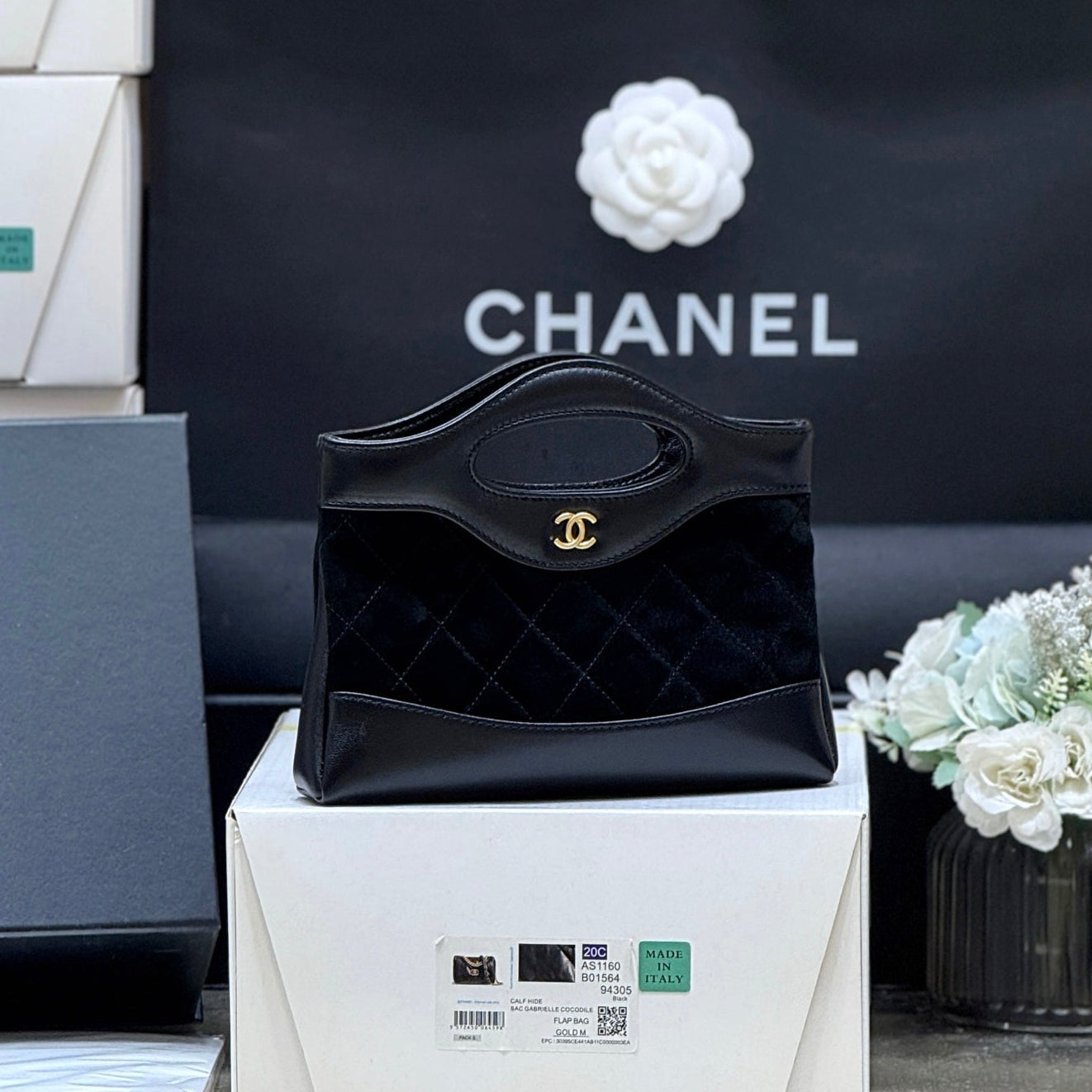 CHANEL 25S MINI SHOPPING BAG 20 IN BLACK SUEDE CALFSKIN