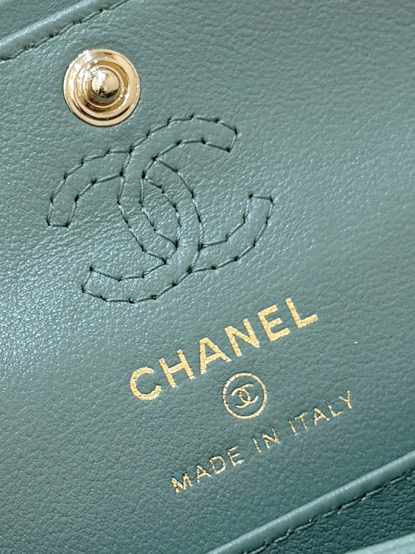 CHANEL 25S MINI CF BAG 12 IN MUTED TEAL LAMBSKIN HEART MODEL