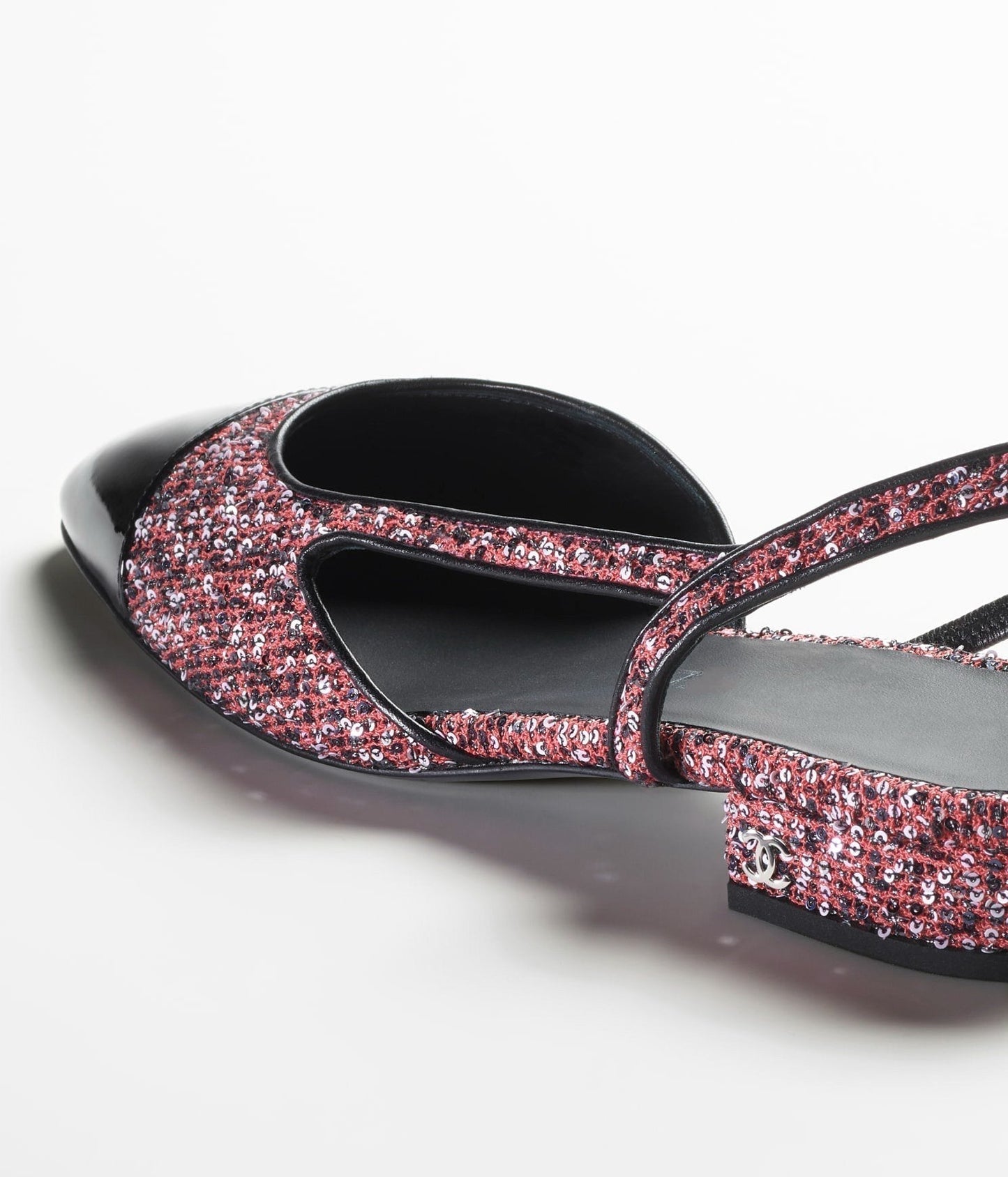 CHANEL TWEED SLINGBACKS PINK WHITE SILVER BLACK