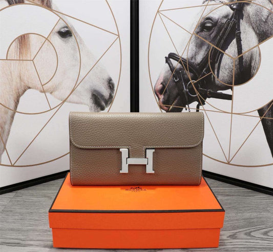 HERMES CLUTCH CONSTANCE 20.5 KHAKI CALFSKIN SILVER HARDWARE