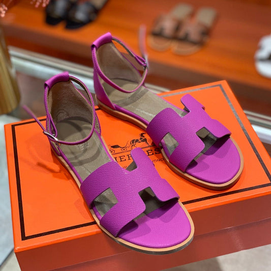 HERMES SANTORINI SANDAL RED VIOLET CALFSKIN