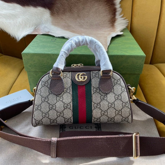 GUCCI OPHIDIA  SMALL 21 SHOULDER BAG BEIGE AND EBONY SUPREME CANVAS
