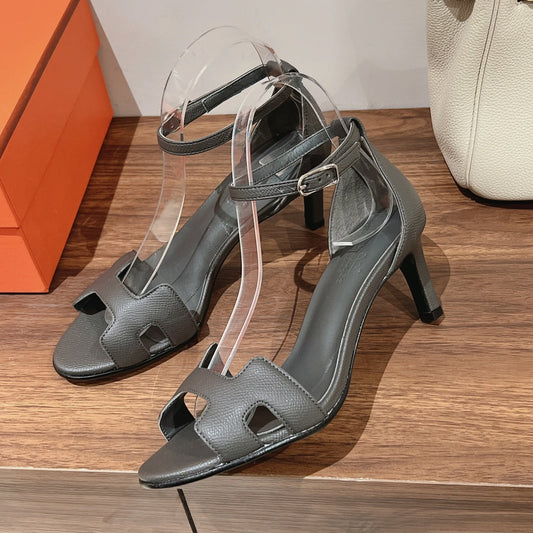 HERMES PREMIERE 70 SANDAL IN DARK GRAY CALFSKIN