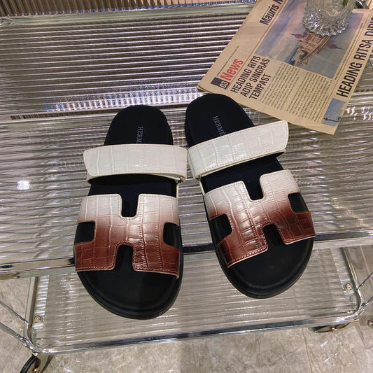 HERMES CHYPRE SANDAL OMBRE WHITE BROWN CALFSKIN