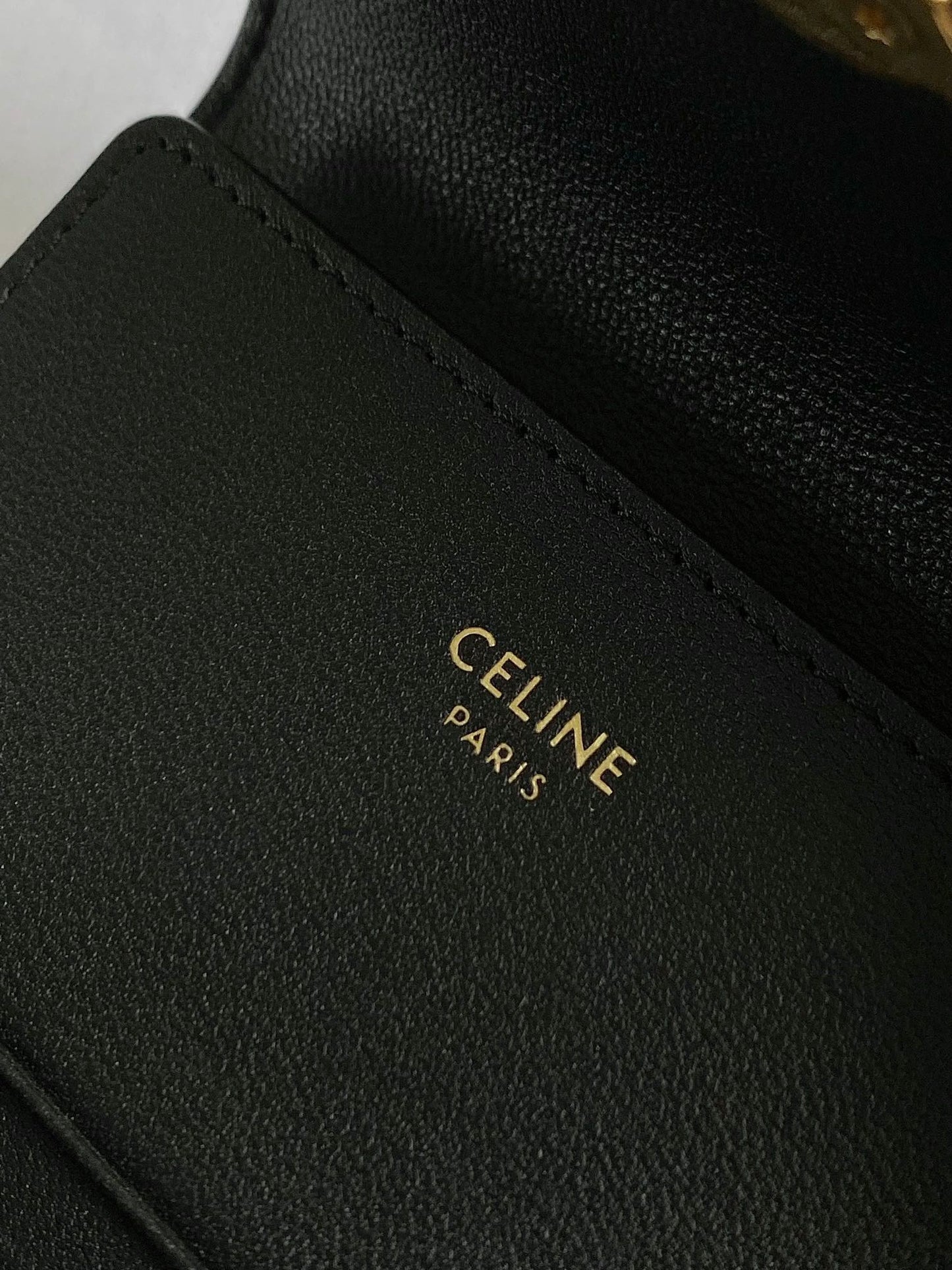 CELINE TRIOMPHE 9 WALLET TWO-IN-ONE BLACK CALFSKIN