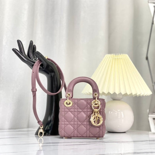 DIOR MICRO LADY 12 BAG IN LIGHT PURPLE LAMBSKIN