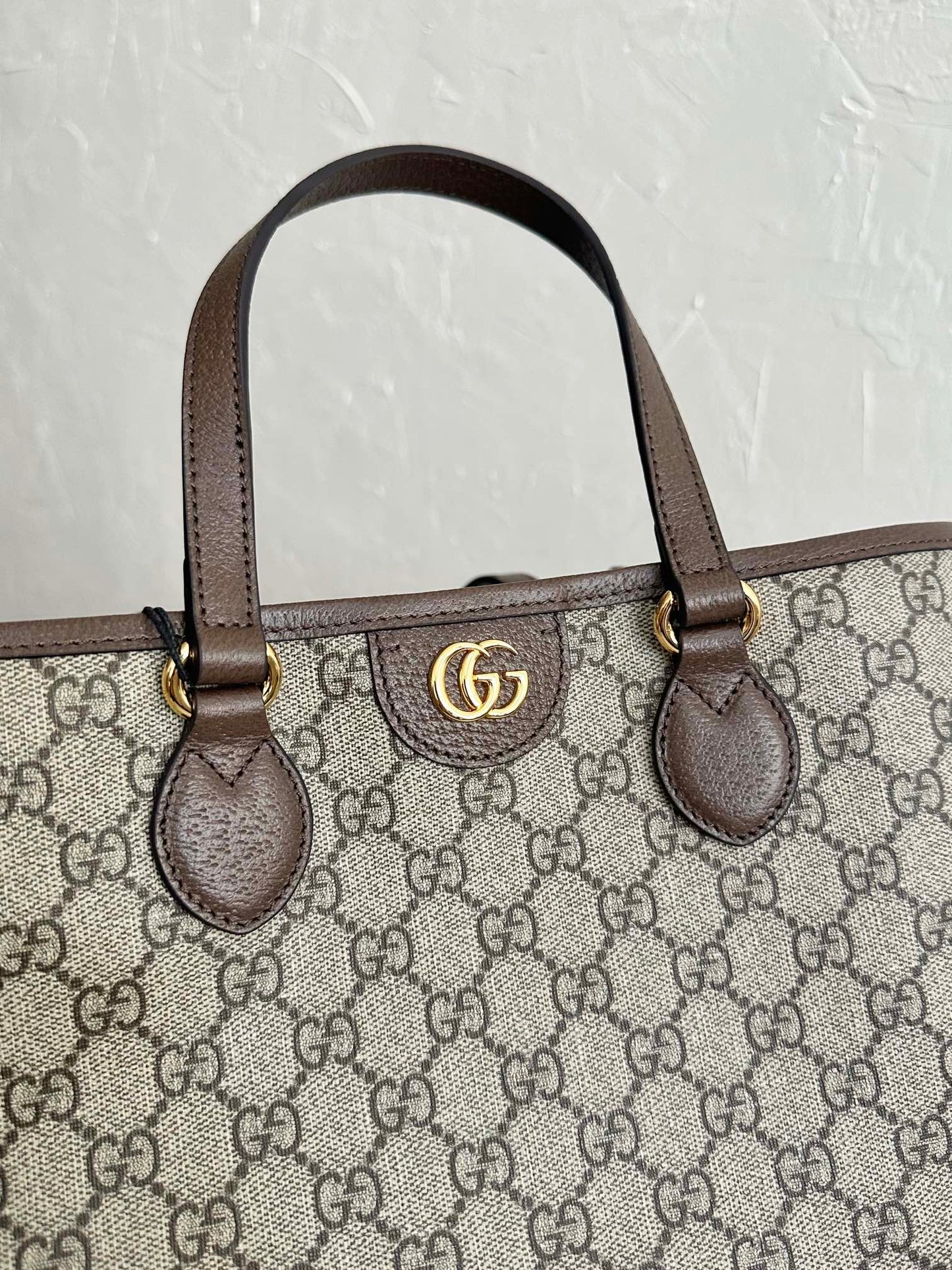 GUCCI OPHIDIA SMALL TOTE BAG 31 BEIGE CANVAS AND BROWN CALFSKIN