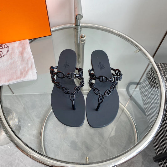 HERMES ISLAND SANDAL BLACK PVC WATERPROOF