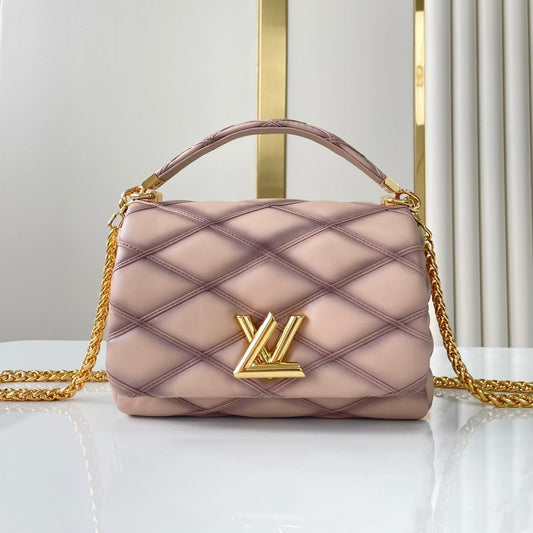 LOUIS VUITTON GO-14 MM 23 IN LIGHT PINK QUILTED LAMBSKIN GOLD HARDWRE