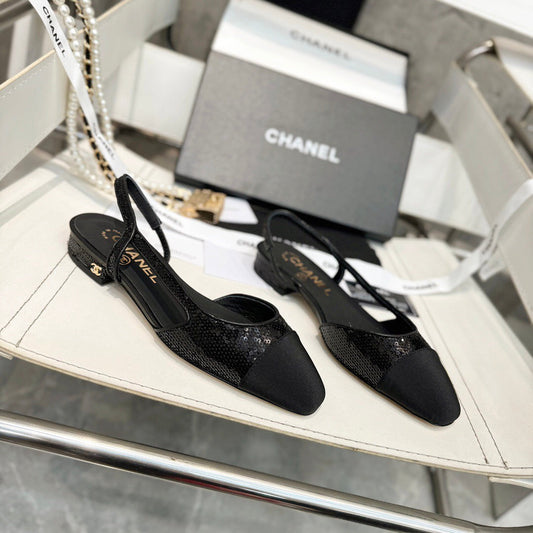 CHANEL SLINGBACKS IN BLACK LAMBSKIN 1