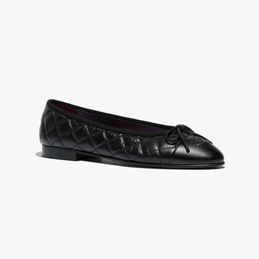 CHANEL BALLET FLATS BLACK AGED CALFSKIN