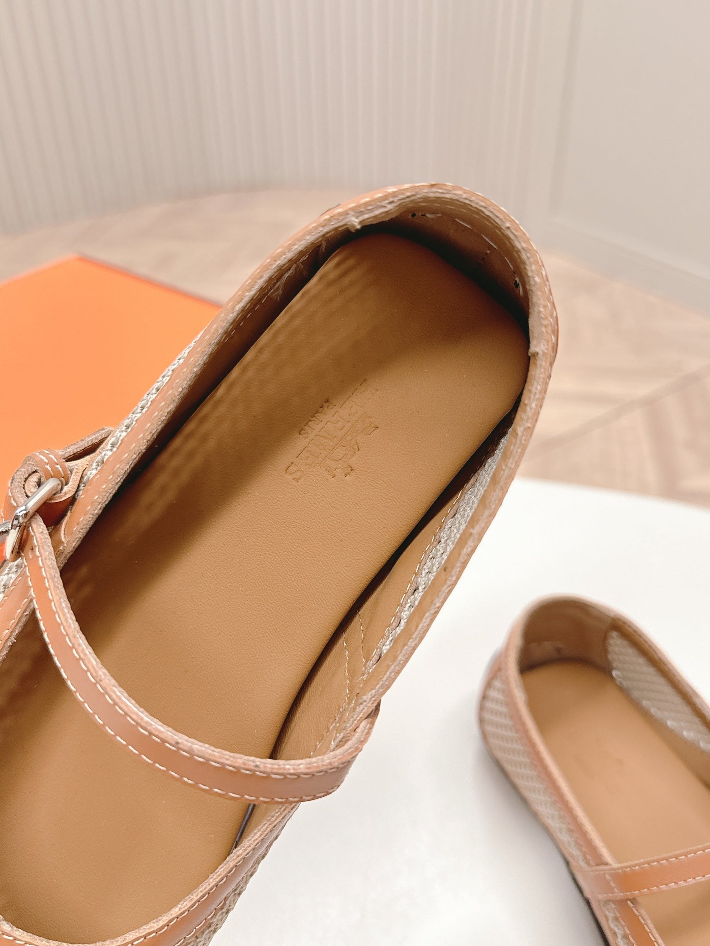 HERMES KICHU BALLET FLAT IN BRONZE BROWN CROCHET KNIT AND CALFSKIN