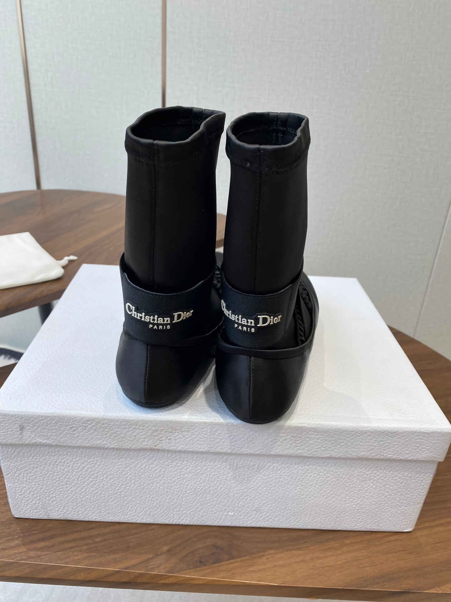 DIOR 25S STRETCH BALLET BOOTS IN BLACK FULL SATIN