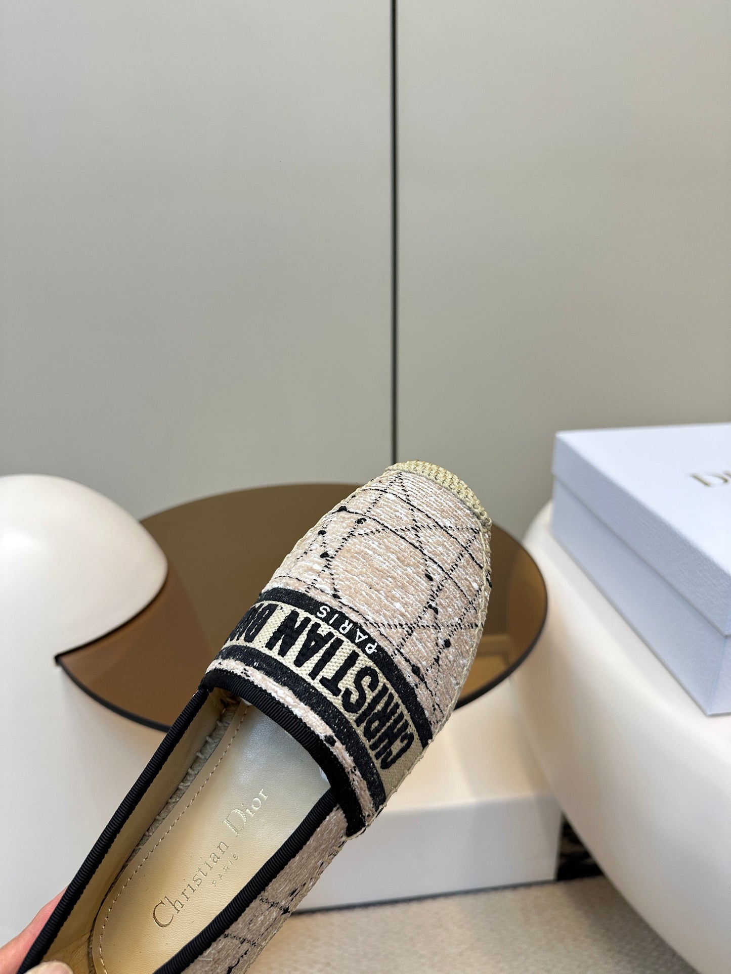 DIOR GRANVILLE ESPADRILLE TAN BEIGE OBLIQUE EMBROIDERED COTTON