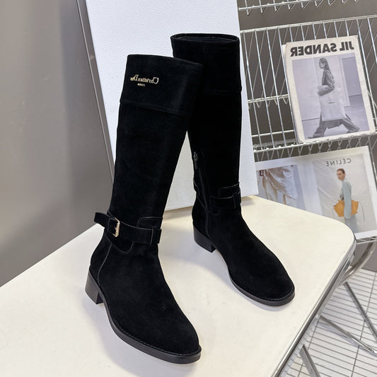 DIOR 25S BLACK HIGH BOOTS IN BLACK SUEDE