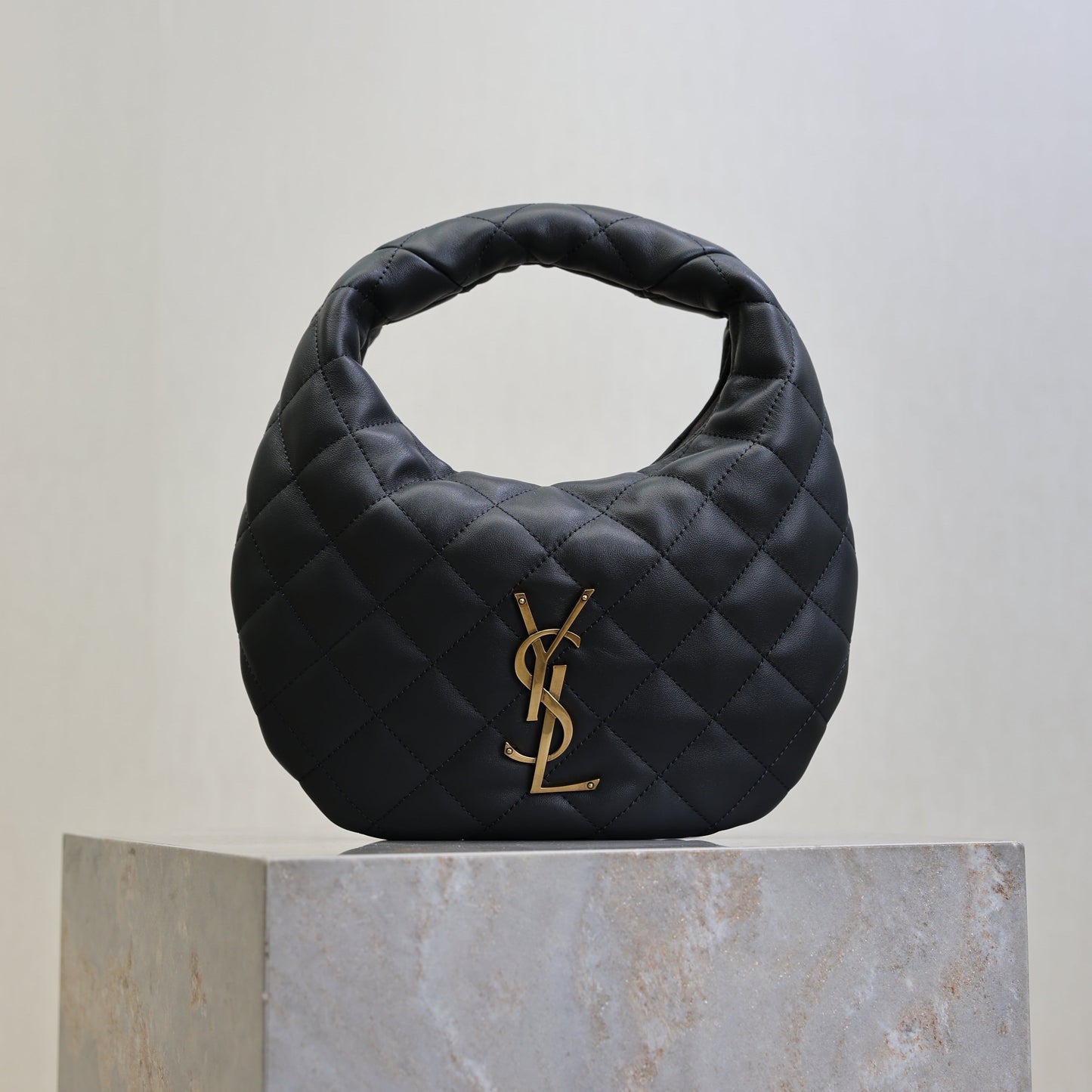 YSL 25S ICARINO 17 IN BLACK QUILTED CALFSKIN GOLD HARDWARE