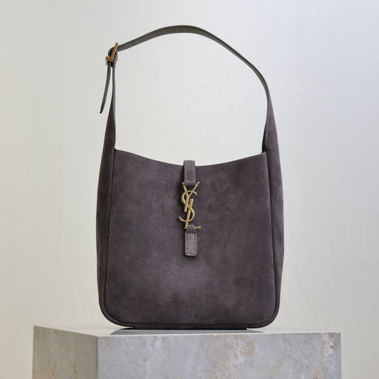 YSL 25S LE 5 À 7 SUPPLE SMALL 23 IN DARK GRAY SUEDE GOLD HARDWRE