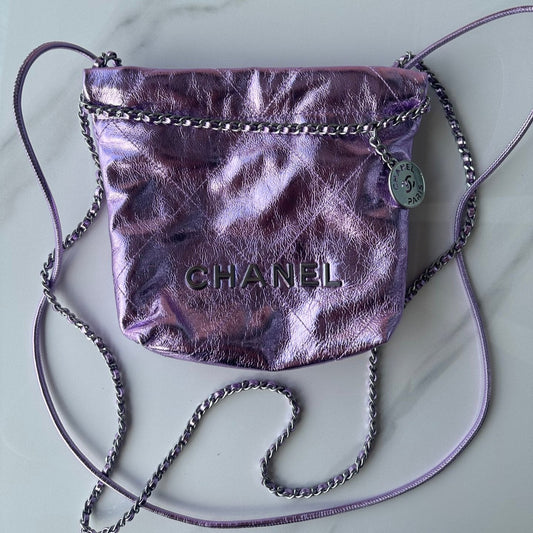 CHANEL MINI 20 BAG IN VIOLET PURPLE METALLIC LAMBSKIN
