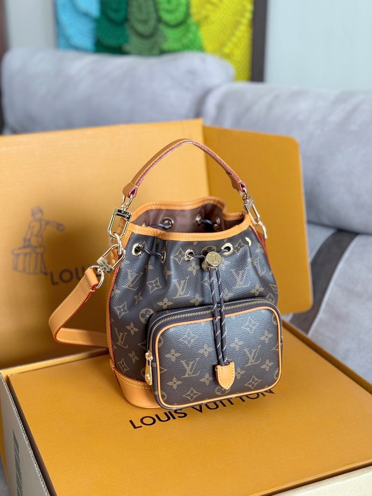 LOUIS VUITTON LV 25S NOÉ CARGO 24 IN BROWN MONOGRAM CANVAS GOLD HARDWARE