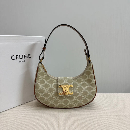 CELINE MEDIUM AVA BAG 23 IN BEIGE TRIOMPHE CANVAS GOLD LOGO