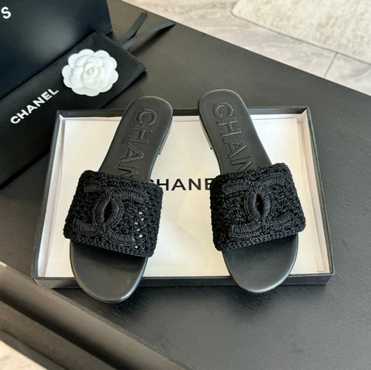CHANEL Slippers Black Lambskin