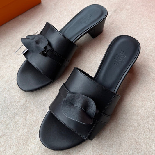 HERMES HIGH MULES IN BLACK CALFSKIN