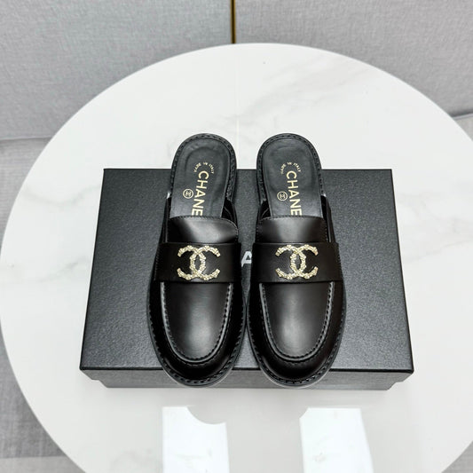 CHANEL FLAT MULE 25S IN BLACK CALFSKIN STYLE 7