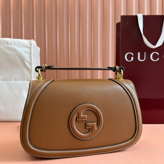 GUCCI BLONDIE LARGE TOP HANDLE BAG 32 IN BROWN CALFSKIN