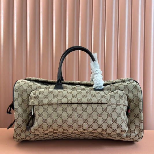 GUCCI SMALL DUFFLE BAG 42 IN BEIGE AND DARK BROWN  CANVAS