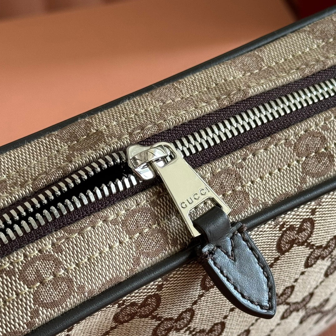 GUCCI SMALL CROSSBODY BAG 23.5 IN BEIGE AND DARK BROWN  CANVAS