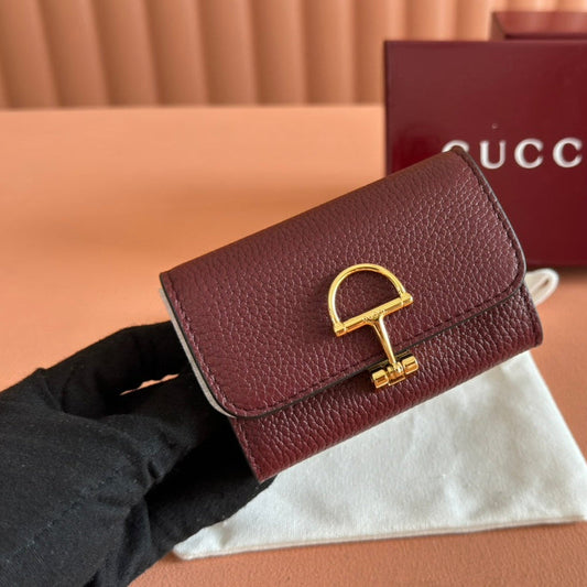 GUCCI SOFTBIT CARD CASE 10.5 IN ROSSO ANCORA RED GRAINY CALFSKIN GOLD HARDWARE