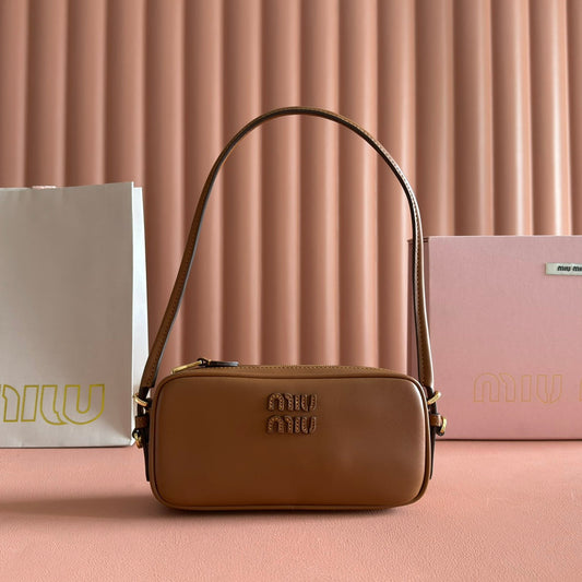 MIUMIU 26S POUCH BAG 20 IN TAN BROWN CALFSKIN GOLD HARDWARE