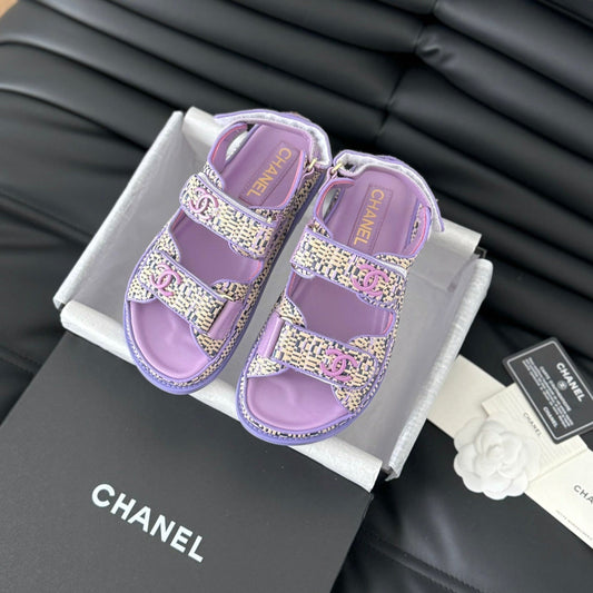 CHANEL Dad Sandals Sheepskin  Heather Purple