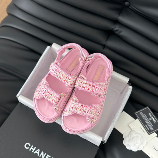 CHANEL Dad Sandals Sheepskin Light Pink