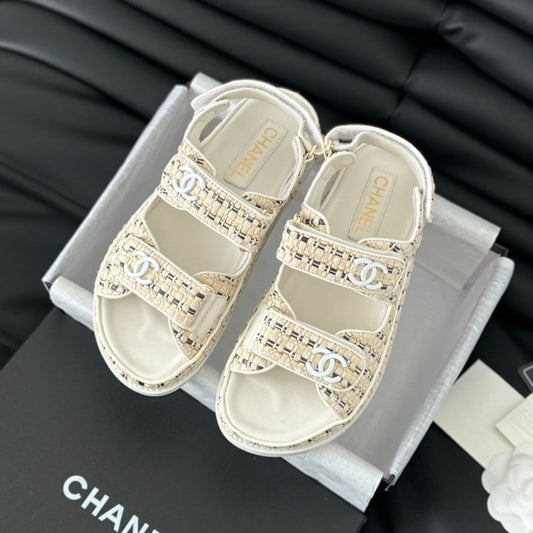 CHANEL Dad Sandals Sheepskin Beige Cream