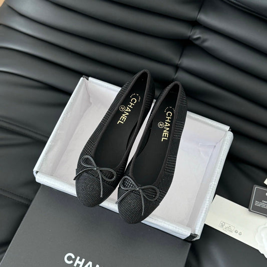 CHANEL CLASSIC BALLET FLATS BLACK LAMBSKIN