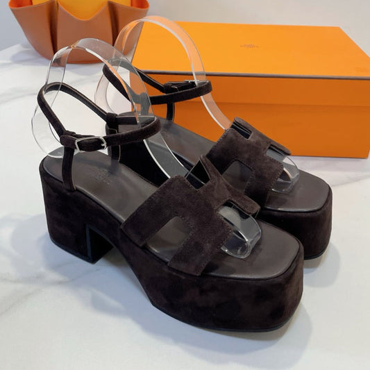 HERMES JAM 30 SANDAL IN CAROB BROWN SUEDE
