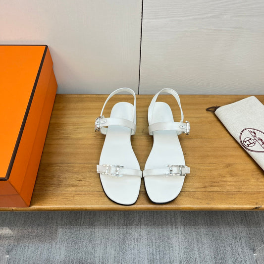 HERMES BUCKLE SANDAL WHITE CALFSKIN