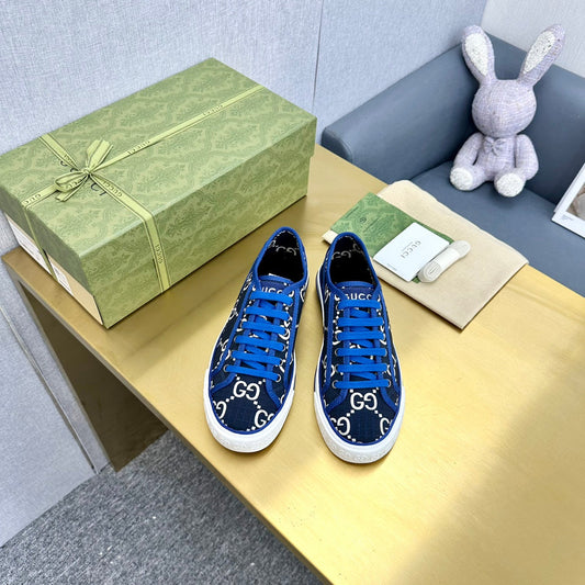 GUCCI TENNIS 1977 TRAINER BLACK AND COBALT CANVAS