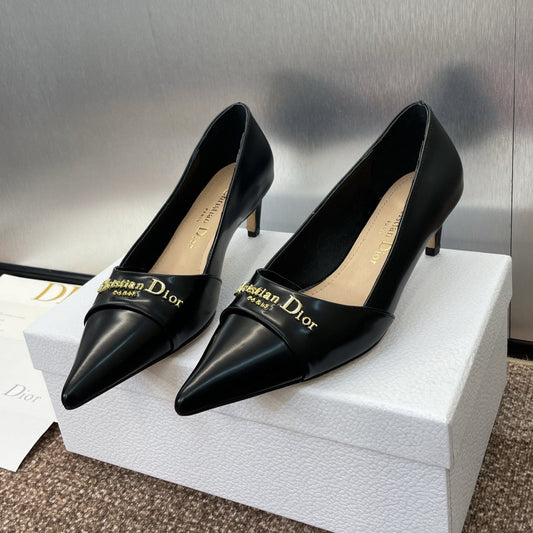 DIOR MY DD 25S HIGH HEEL 55MM IN BLACK LAMBSKIN GOLD LOGO
